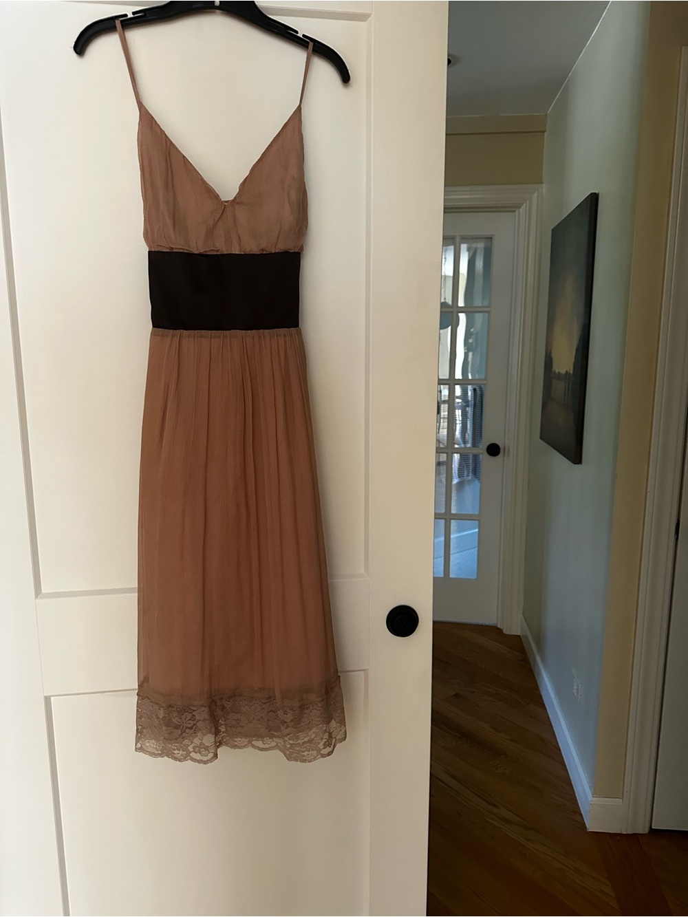 Madison Dusty Rose Midi Dress with Dark Brown Waistband - Picture 2 of 7